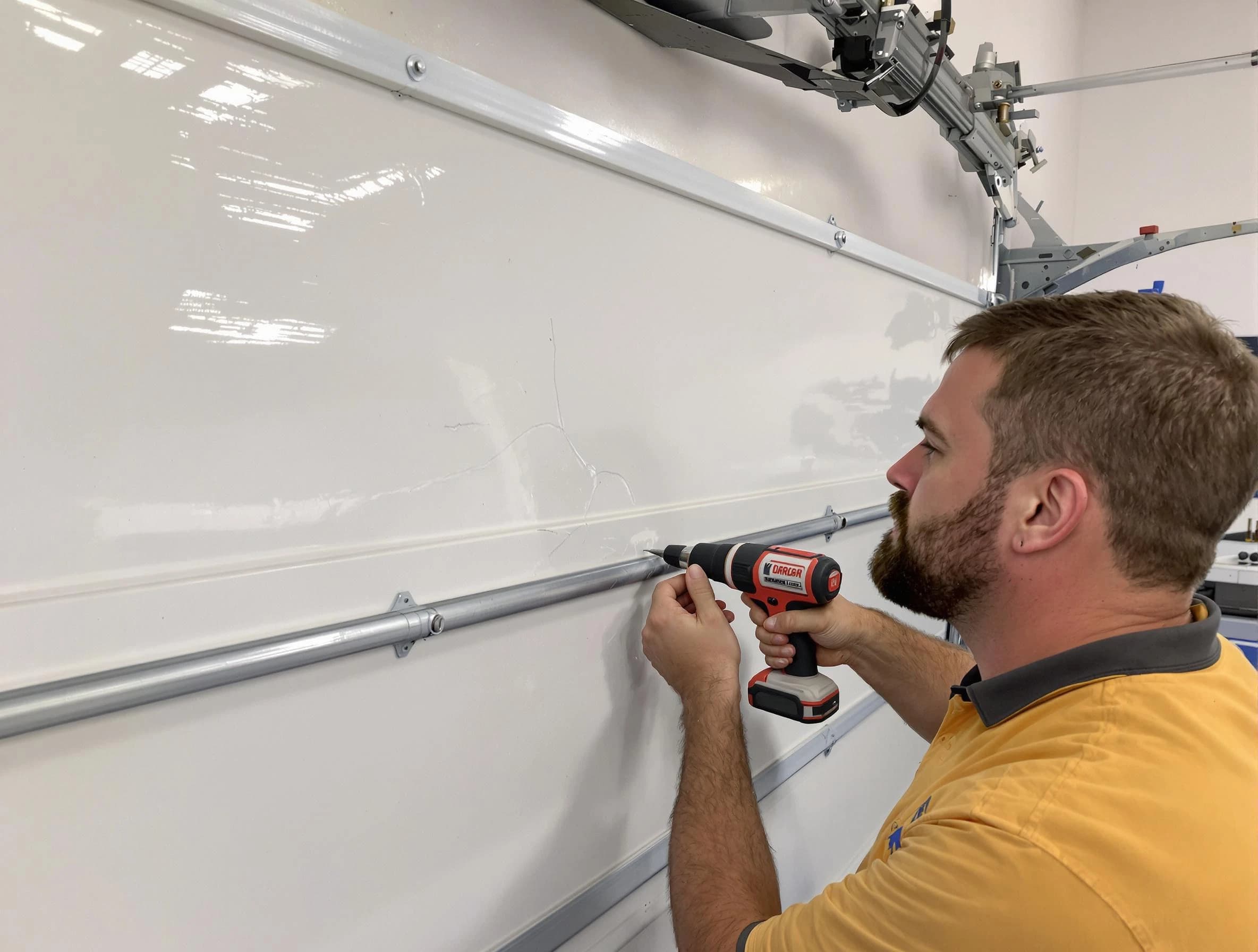 Scarborough Garage Door Repair expert performing dent repair on garage door in Scarborough
