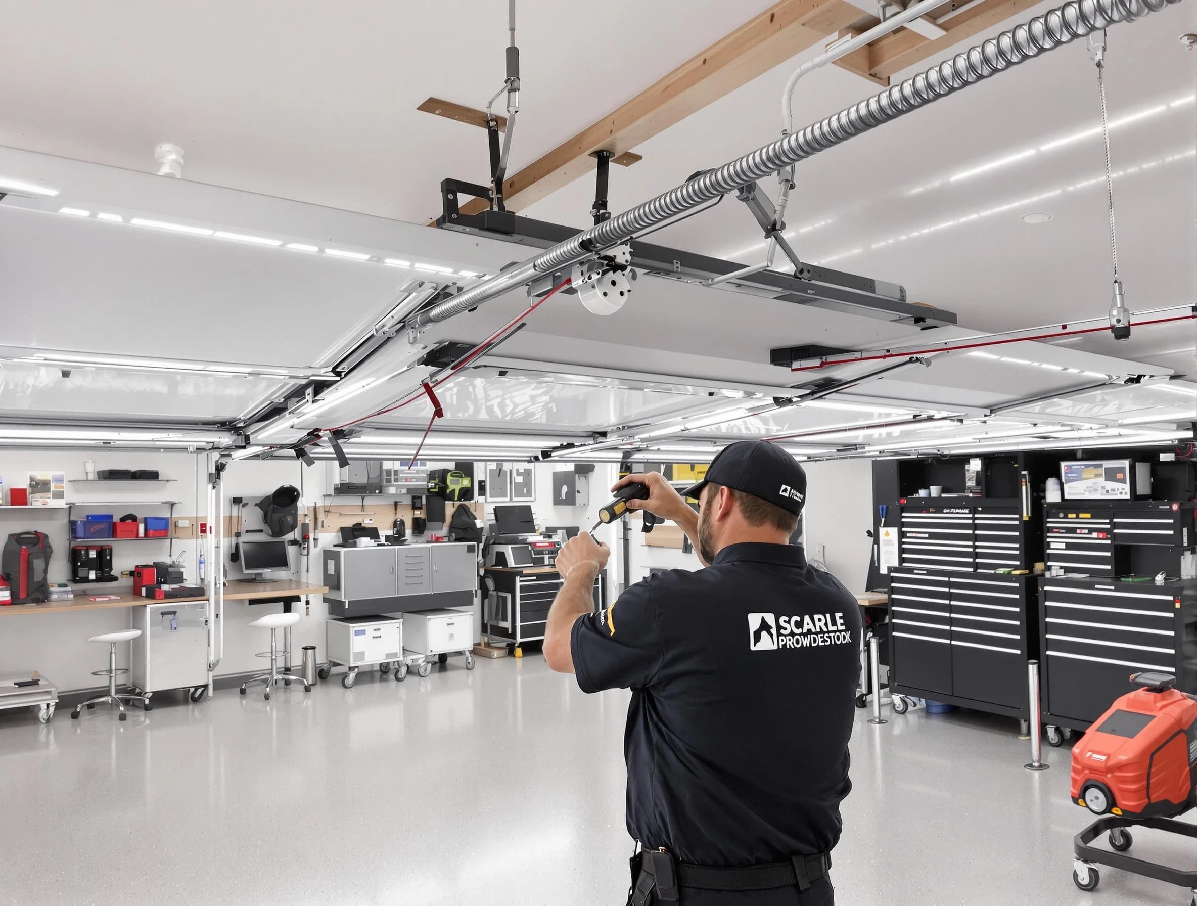 Scarborough Garage Door Repair technician repairing overhead garage door in Scarborough