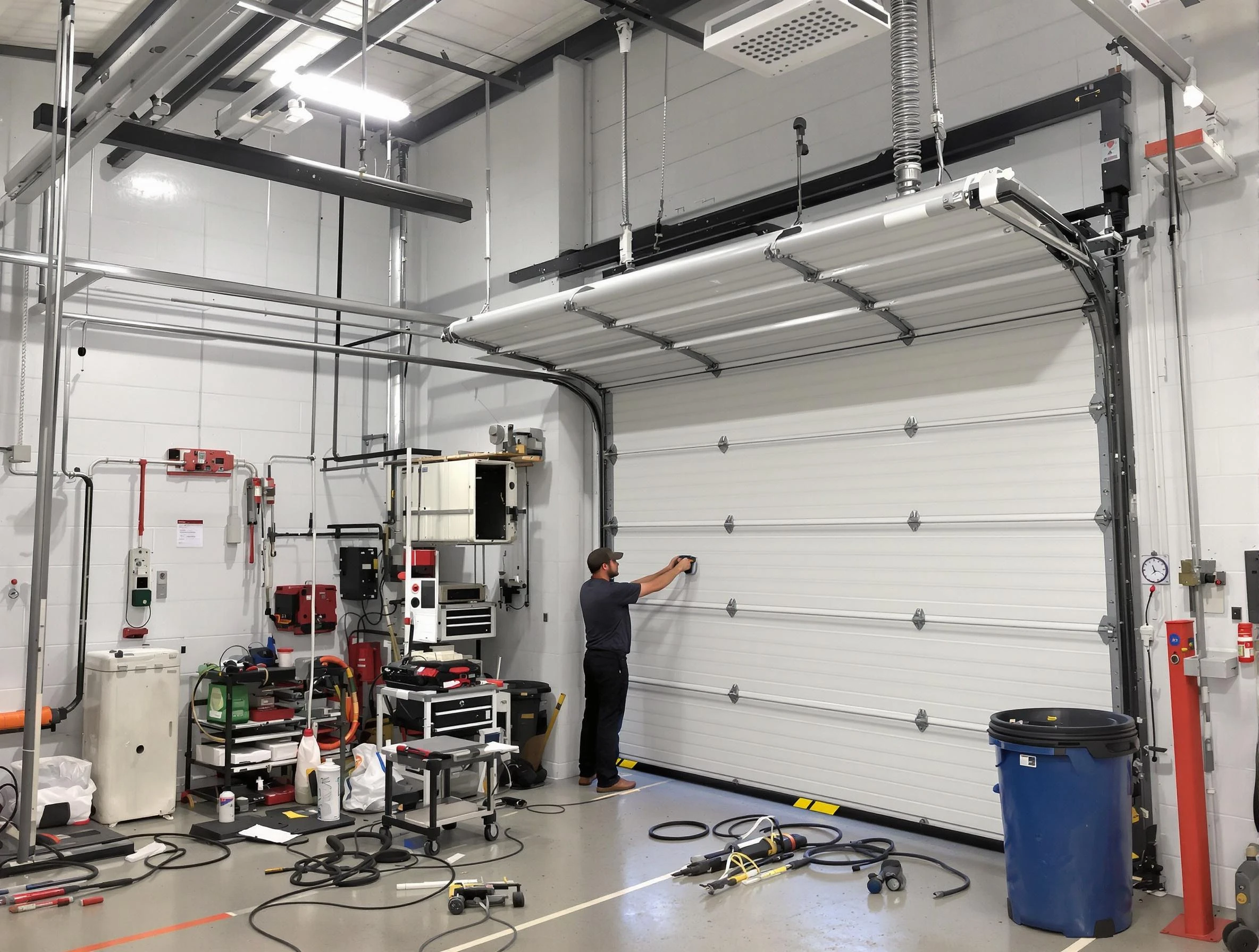 Scarborough Garage Door Repair certified technician performing commercial door repair at a Scarborough business facility